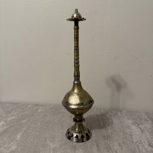 Vintage Ribbed Perfume Rose Water Sprinkler Bottle Brass Ceremony Ritual